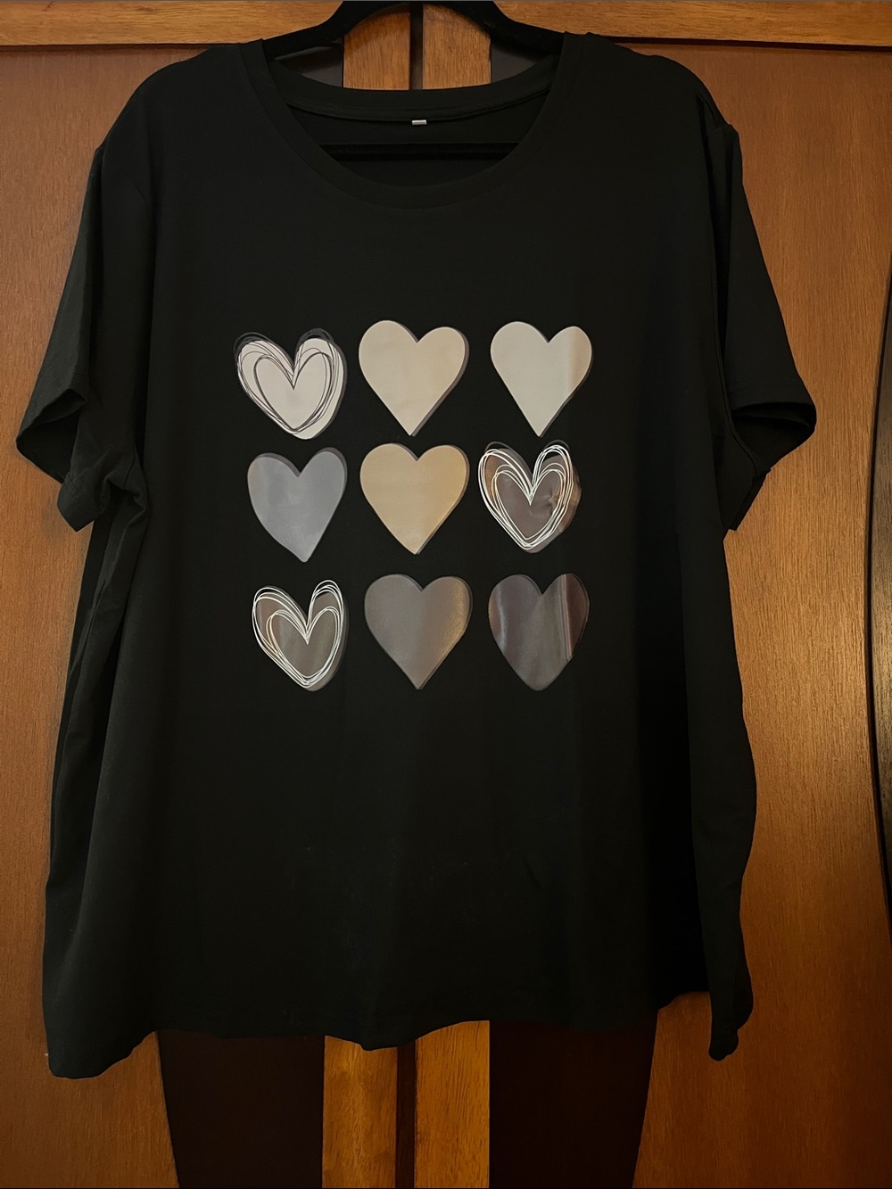 #24 - Black Tee w/Different Heart Colors-Metallic Gold-Silver-Bronze & White